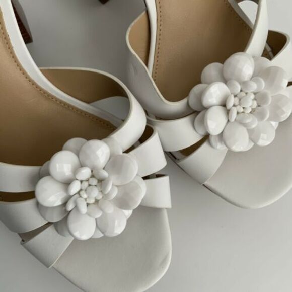 New Michael Michael Kors Leather Open-toe Pumps White Ankle Wrap 9 - Picture 10 of 12